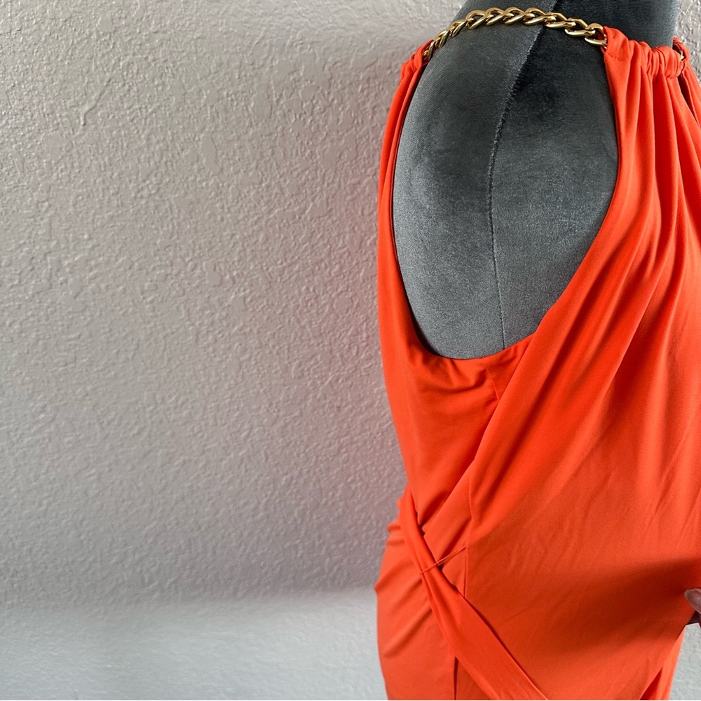 Michael Michael Kors Orange Belted Halter Tunic Gold Chain Neck Size M - Picture 7 of 12